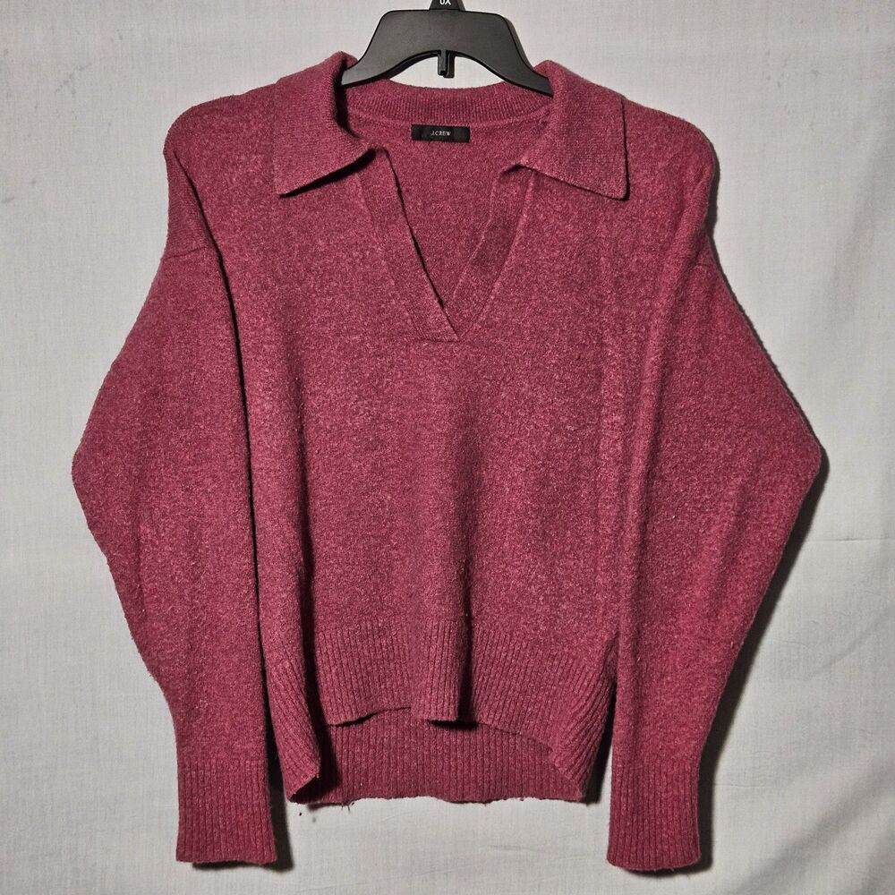 J.Crew Collared V-Neck Sweater Supersoft Yarn Womens M Red Alpaca Merino Wool
